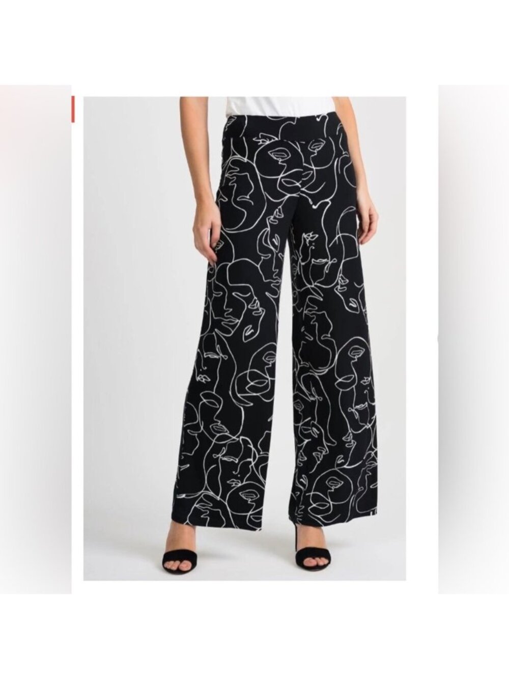 Joseph Ribkoff Pull On Wide Leg Pants Woman 14 White Abstract Print Stretch FLAW